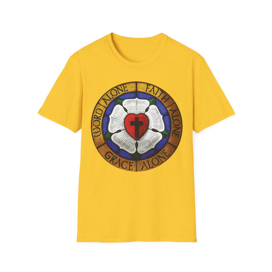 Luther rose  T-Shirt, Unisex Softstyle Tee, Grace Alone Shirt