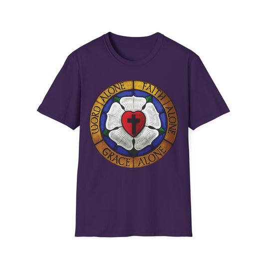 Luther rose  T-Shirt, Unisex Softstyle Tee, Grace Alone Shirt