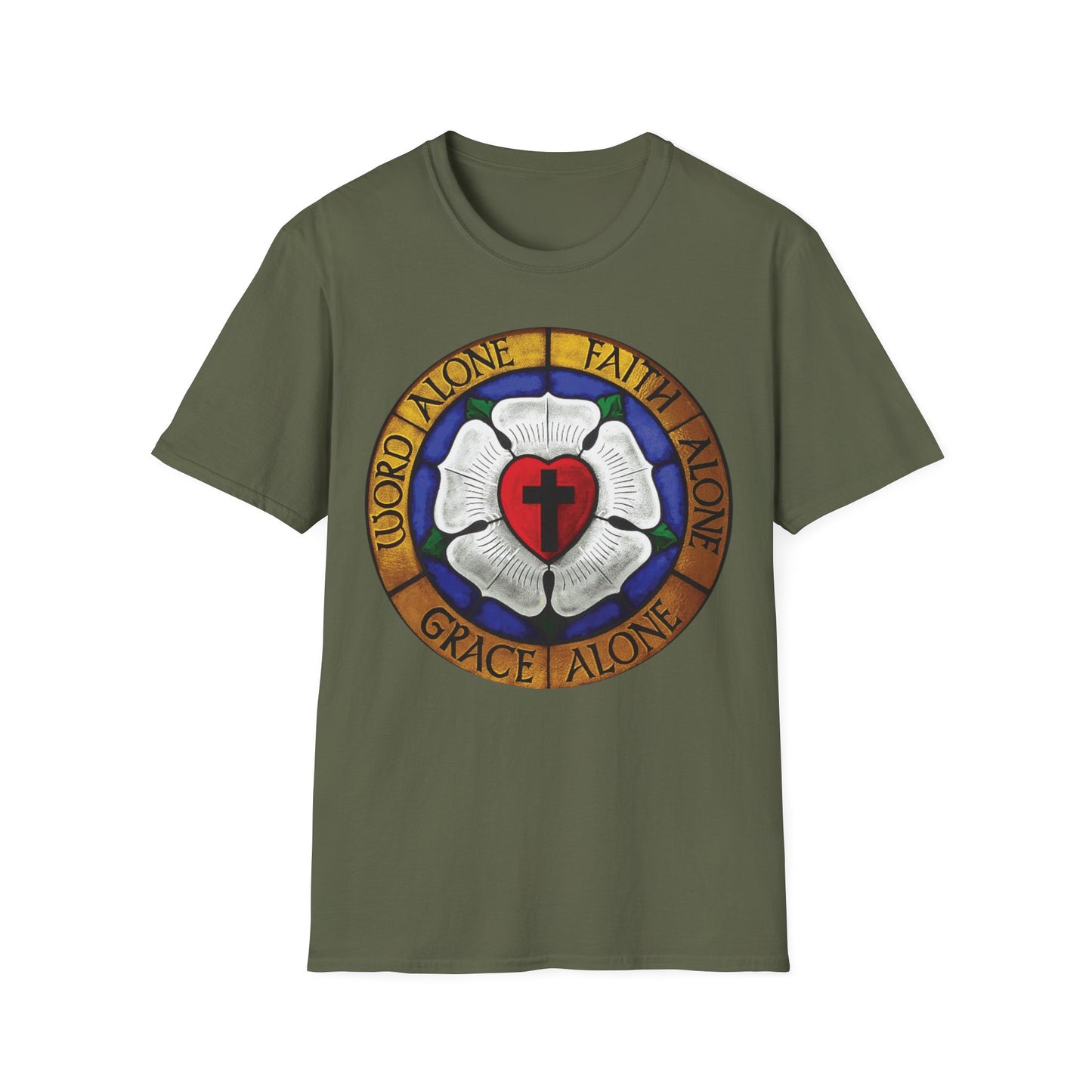 Luther rose  T-Shirt, Unisex Softstyle Tee, Grace Alone Shirt