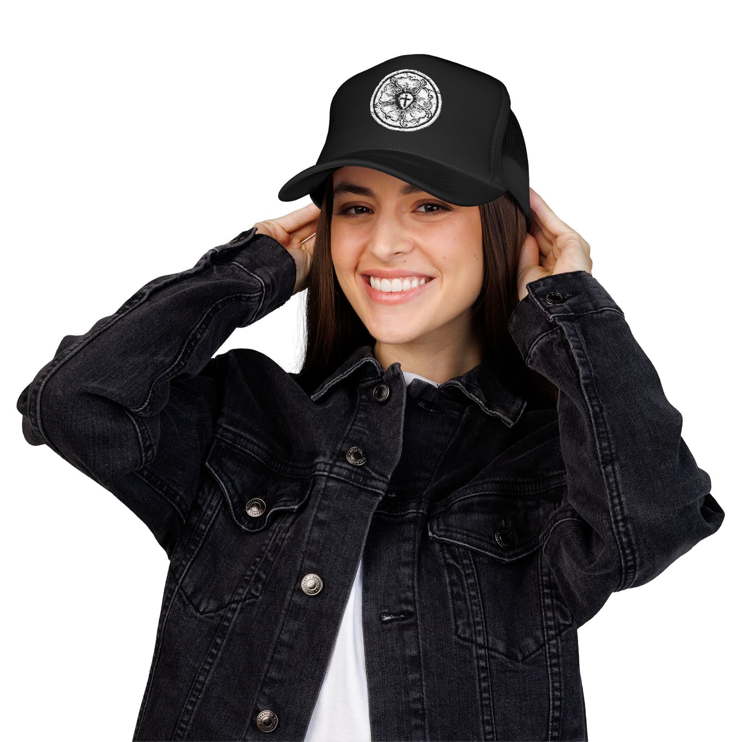 Luther rose Stylish Foam Trucker Hat with Embroidered Design