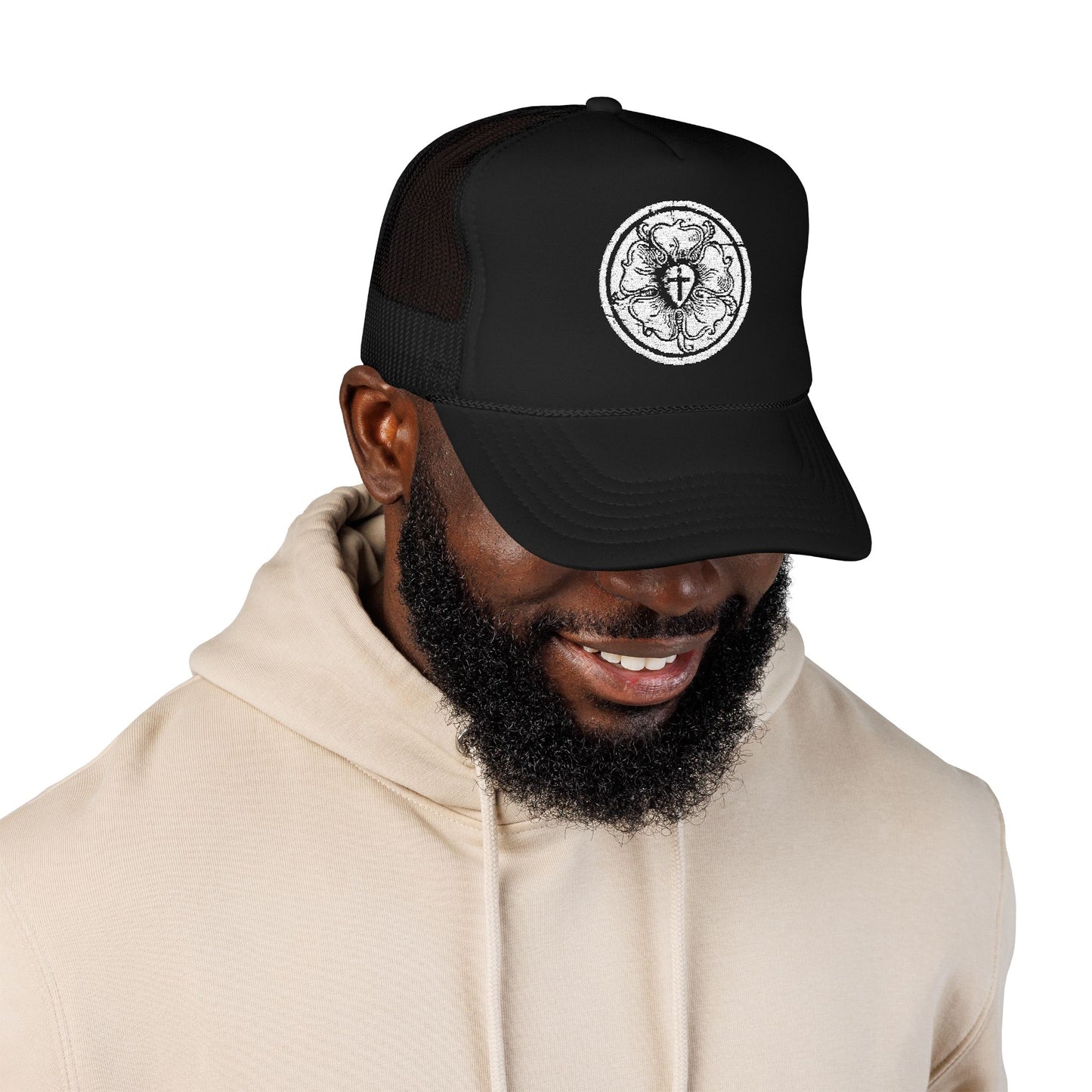 Luther rose Stylish Foam Trucker Hat with Embroidered Design