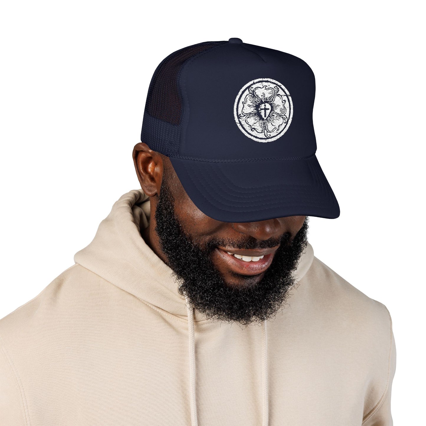 Luther rose Stylish Foam Trucker Hat with Embroidered Design